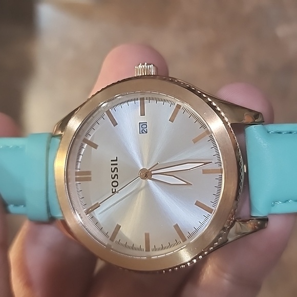 Fossil Watch- Typographer with Rosegold Case and Seafoam Leather Band - Picture 3 of 4